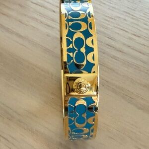Coach Gold-Tone Bracelet with Teal Signature Pattern